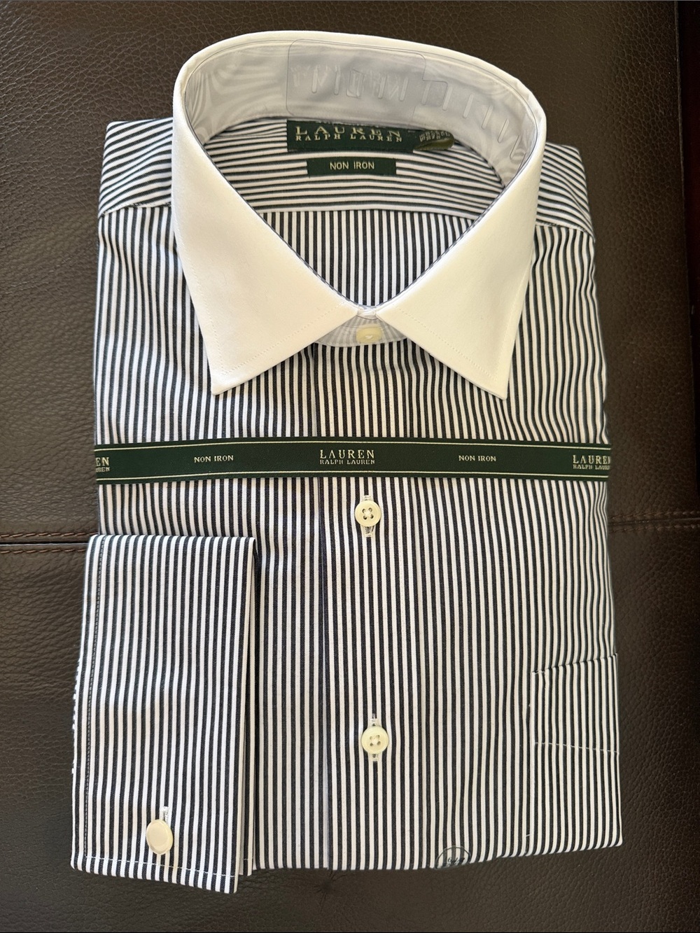 Lauren Ralph Lauren Men’s Cotton Dress Shirt Navy & White Bengal Stripe Pattern